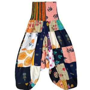 TRIBE AZURE BOHO PATCHWORK HIPPIE HAREM PANTS GRANOLA FESTIVAL ROMPER SMALL MED